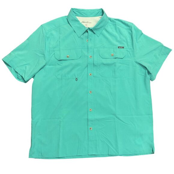 Starling Turquoise - Eddie Bauer Men's Short Sleeve Moisture Wicking Woven Tech - Picture 1 of 3